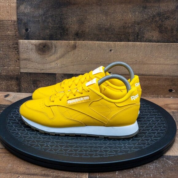 REEBOK CLASSIC LEATHER WOMENS ATHLETIC SHOES RETRO UTILITY YELLOW LOW SIZE 7 - Picture 5 of 9